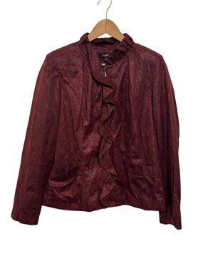 Elementz Womens jacket Burgundy Textured Ruffle FrontSize M